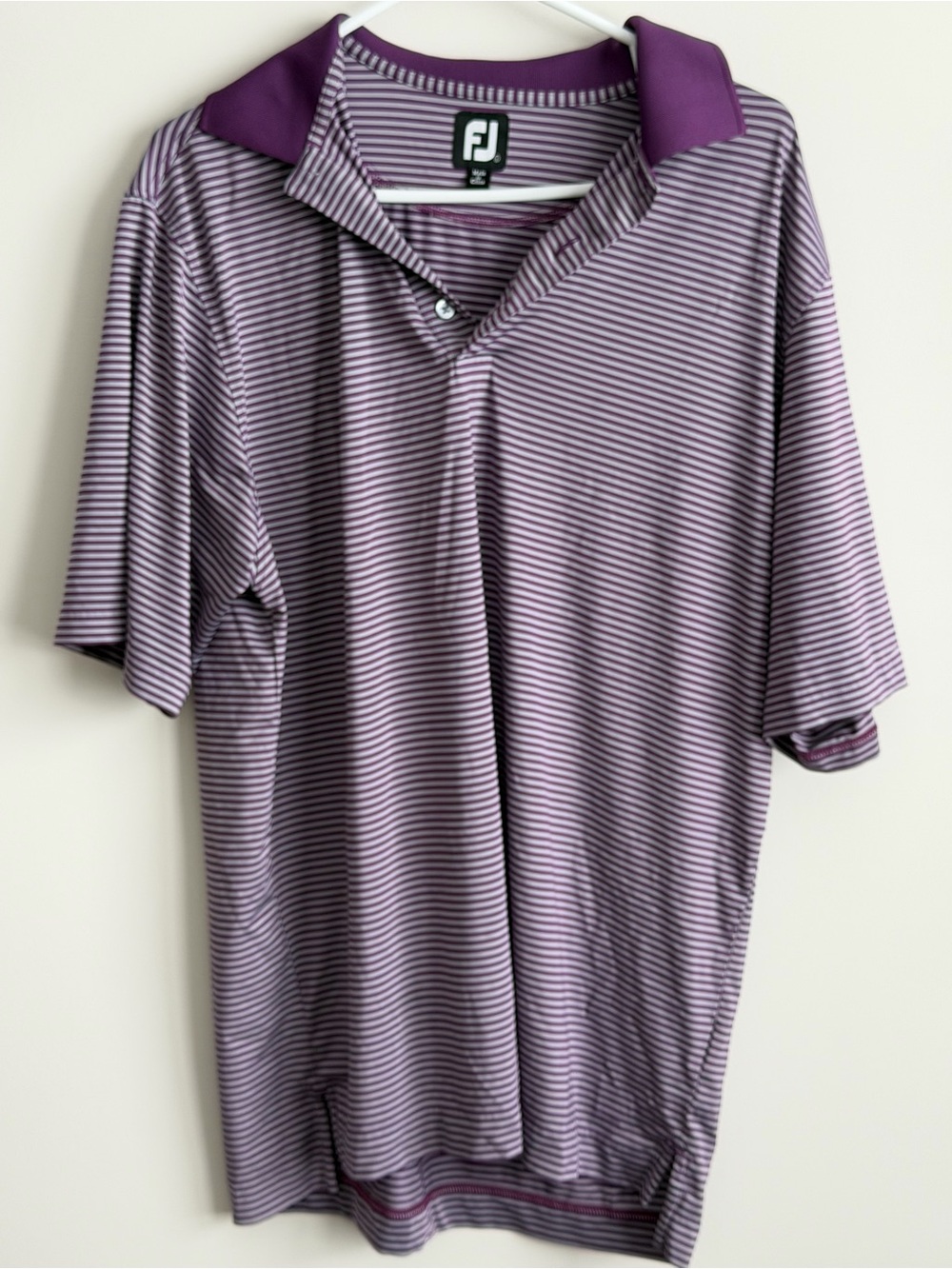 FootJoy FJ Golf Polo Men’s Large Purple White Striped Performance Shirt